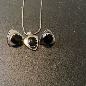 Sterling silver onyx necklace and earrings.